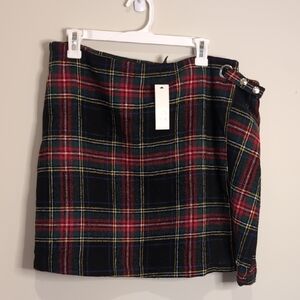 Francesca's Plaid Tartan Knit Crossover Side Zip Kilt Skirt Lined 1x NWT